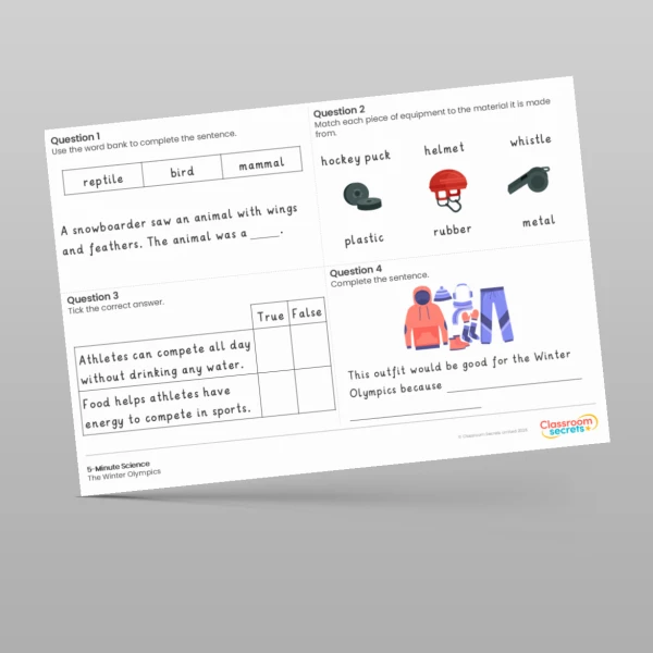 An image of the The Winter Olympics 5-Minute Science Resource