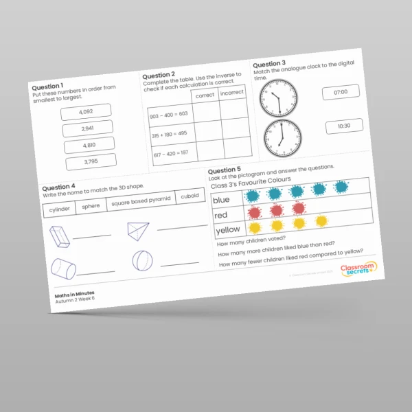 An image of the Autumn 2 Week 6 Maths in Minutes Resource