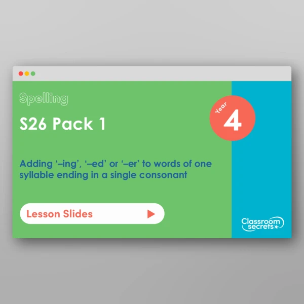 An image of the Autumn 1 Week 5 Spelling - S26 Pack 1 - Adding ‘–ing’, ‘–ed’ or ‘–er’ to words of one syllable ending in a single consonant Resource