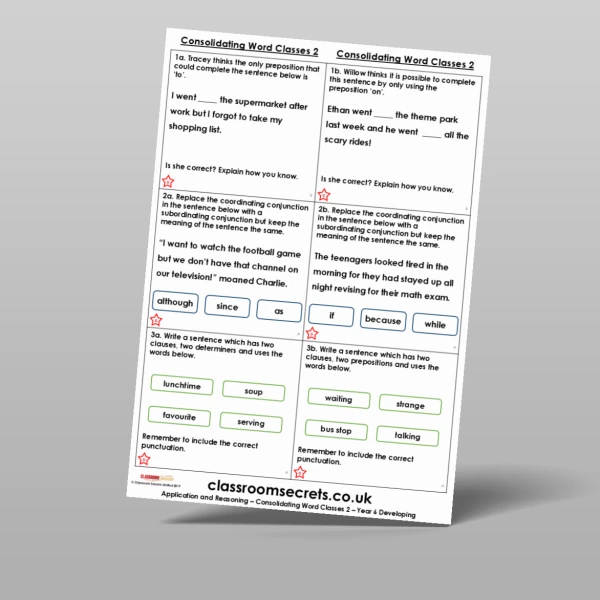 An image of the Consolidating Word Classes 2 Application and Reasoning Resource
