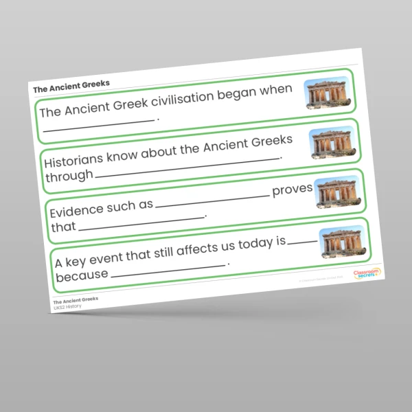 An image of the The Ancient Greeks Stem Sentences Resource