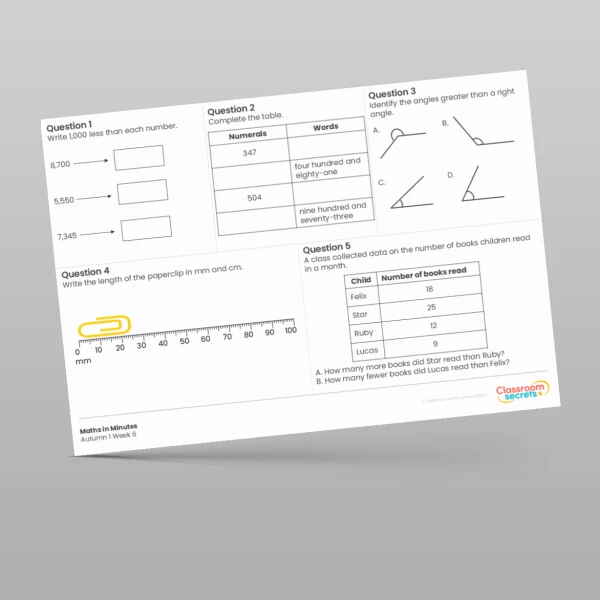 An image of the Autumn 1 Week 6 Maths in Minutes Resource