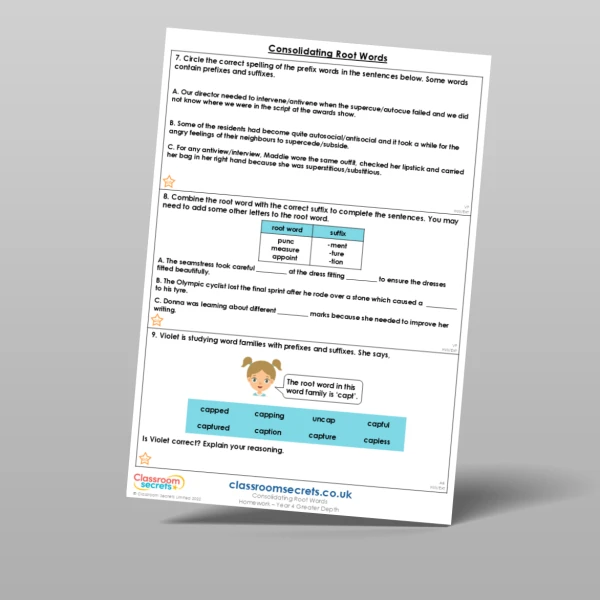 An image of the Consolidating Root Words Homework Resource