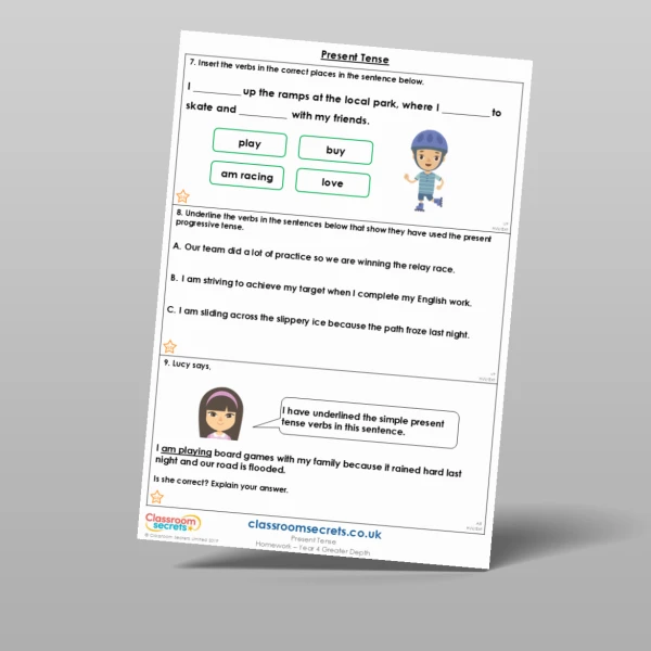 An image of the Present Tense Homework Resource