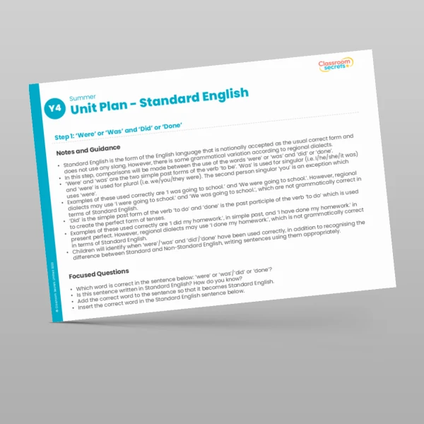 An image of the Standard English Unit Plan Resource