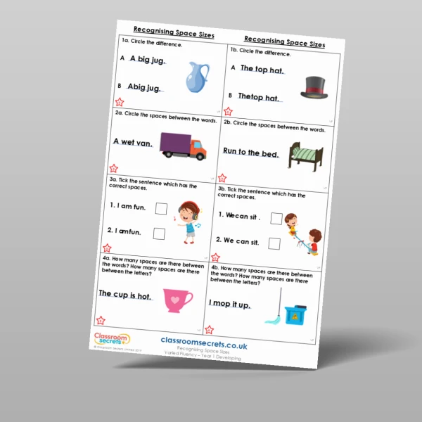 An image of the Recognising Space Sizes Varied Fluency Resource