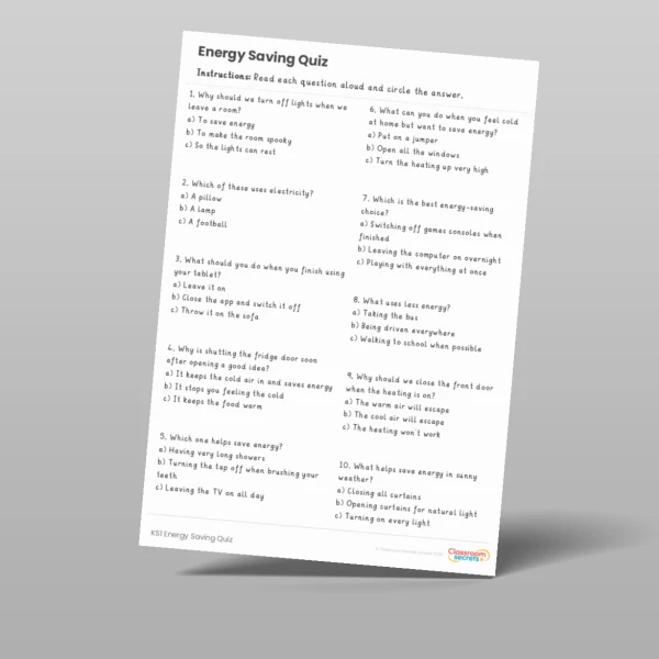 An image of the Energy Saving Quiz Resource