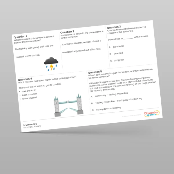 An image of the 5-Minute GPS Summer 2 Week 6 Resource
