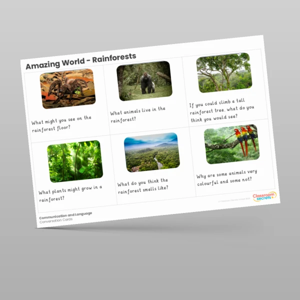 An image of the Amazing World - Rainforests Conversation Cards Resource