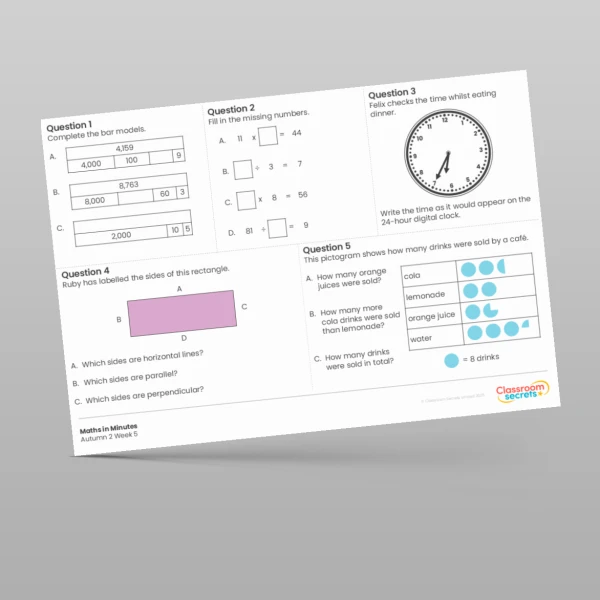 An image of the Autumn 2 Week 5 Maths in Minutes Resource
