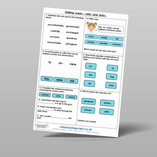 An image of the Adding ‘super-’, ‘anti-’ and ‘auto-’ Prior Learning Resource