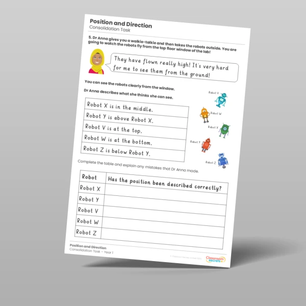 An image of the Position and Direction Consolidation Task Resource