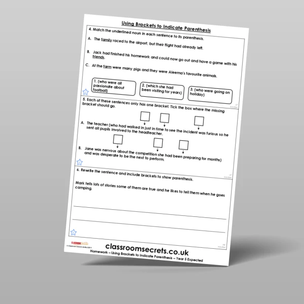 An image of the Using Brackets to Indicate Parenthesis Homework Resource