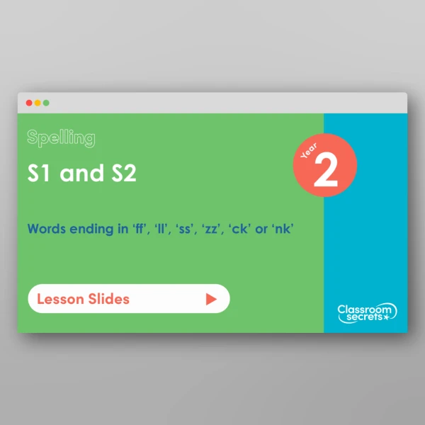 An image of the Autumn 1 Week 3 Spelling - S1 and S2 - Words ending in ‘ff’, ‘ll’, ‘ss’, ‘zz’, ‘ck’ or ‘nk’ Resource