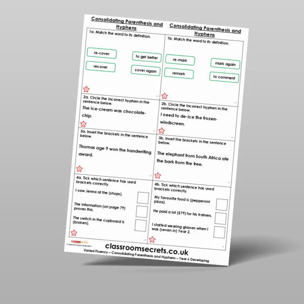 An image of the Consolidating Parenthesis and Hyphens Varied Fluency Resource