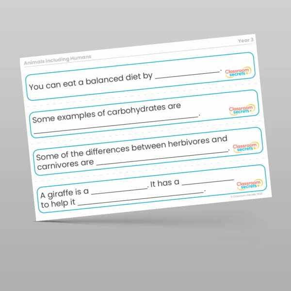 An image of the Animals including Humans Stem Sentences Resource