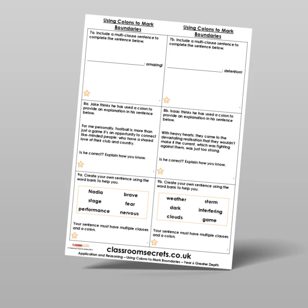 An image of the Using Colons to Mark Boundaries Application and Reasoning Resource