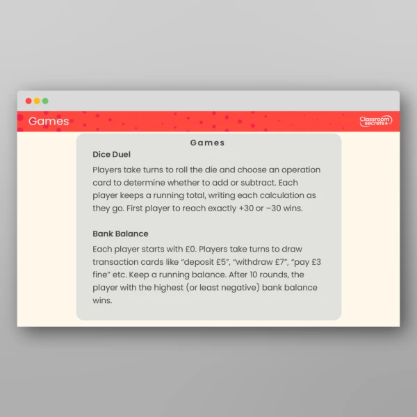 An image of the Negative Numbers in Context Tutor PPT Resource