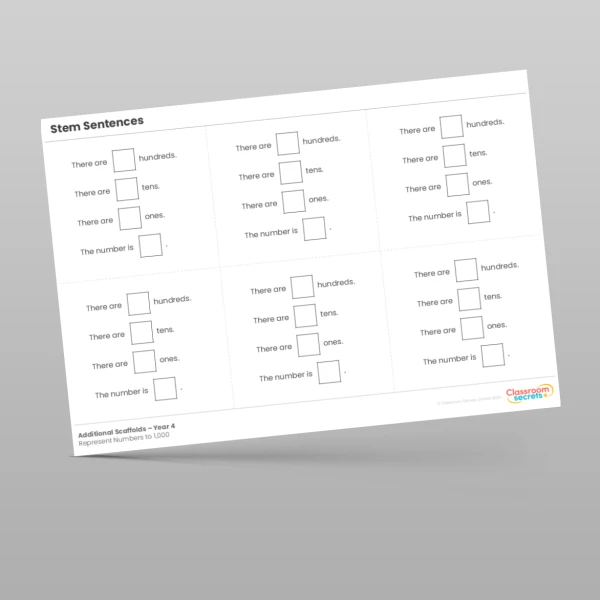An image of the Represent Numbers to 1,000 (with Placeholders) Additional Scaffolds Resource