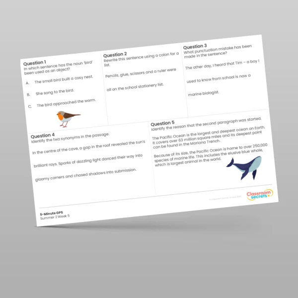 An image of the 5-Minute GPS Summer 2 Week 5 Resource