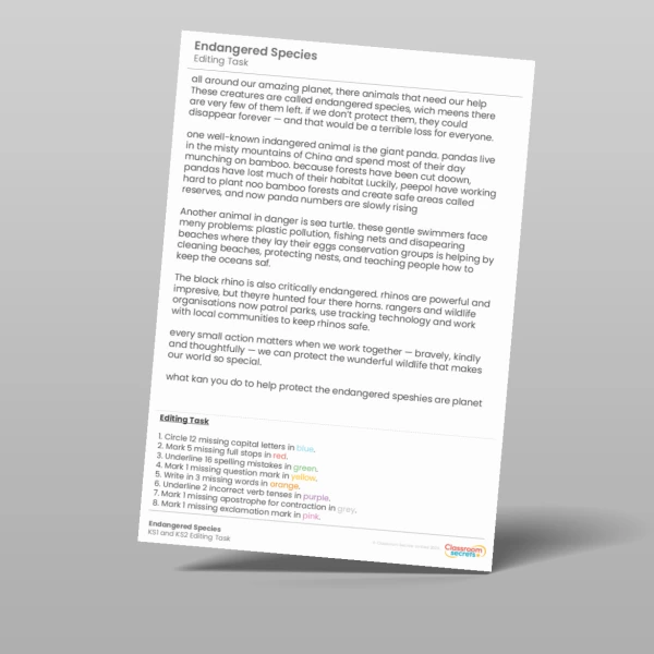 An image of the Endangered Species Editing Task Resource