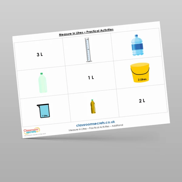An image of the Measure in Litres Practical Activities Resource