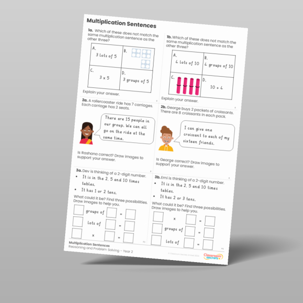Year 2 Multiplication Sentences Reasoning And Problem Solving 2 ...
