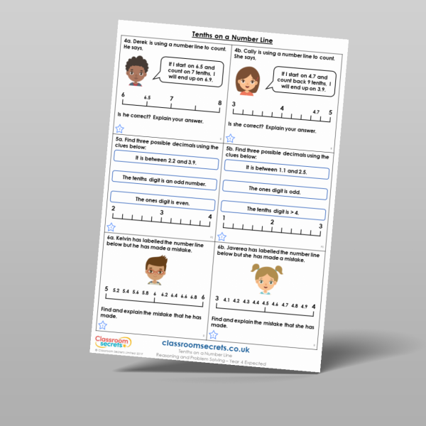Year 4 Tenths On A Number Line Reasoning And Problem Solving Resource ...