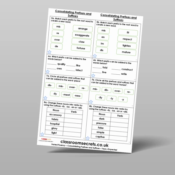 An image of the Consolidating Prefixes and Suffixes Varied Fluency Resource