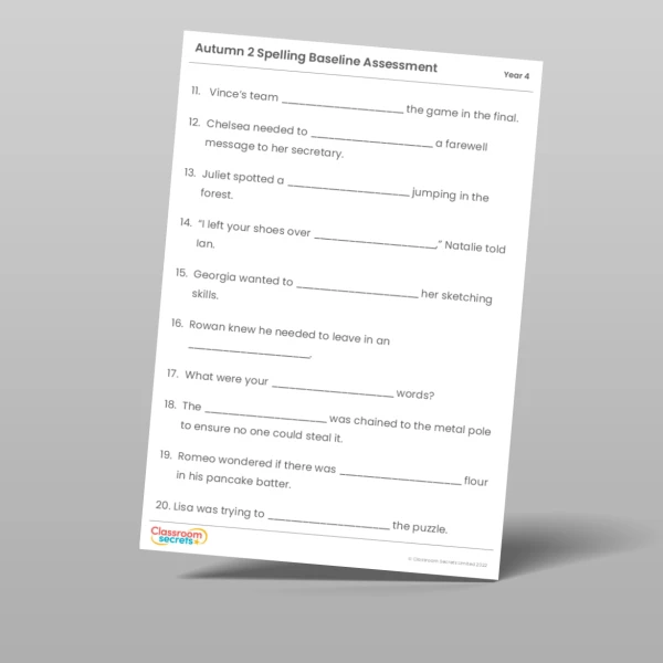 An image of the Autumn 2 Baseline Assessment Resource