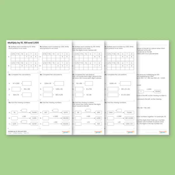 An image of the Multiply by 10, 100 and 1,000 Varied Fluency Resource