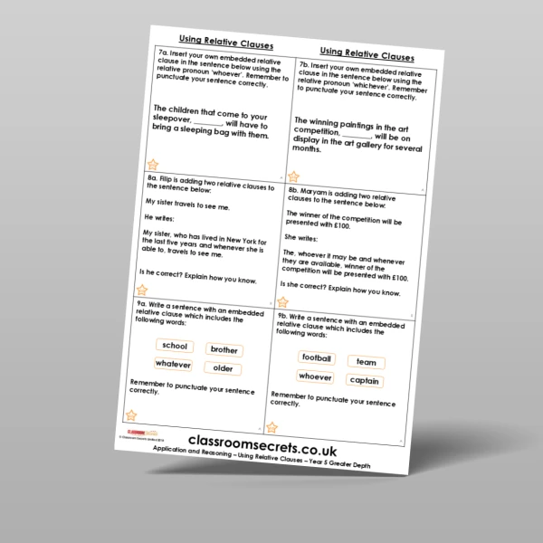 An image of the Using Relative Clauses Application and Reasoning Resource