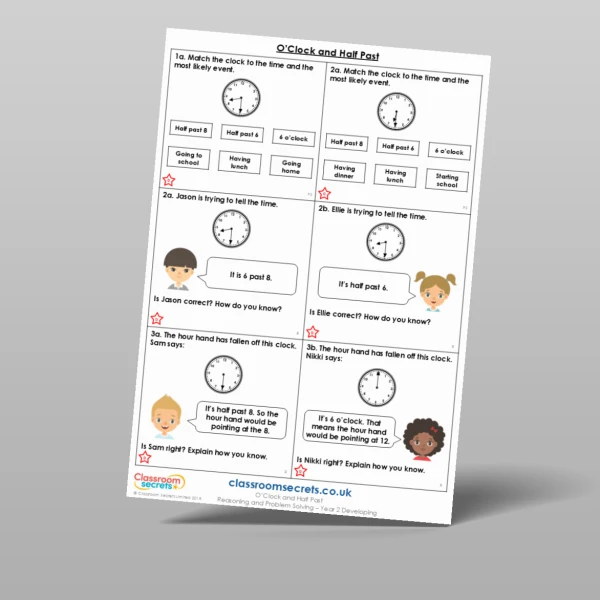 An image of the O'Clock and Half Past Reasoning and Problem Solving Resource