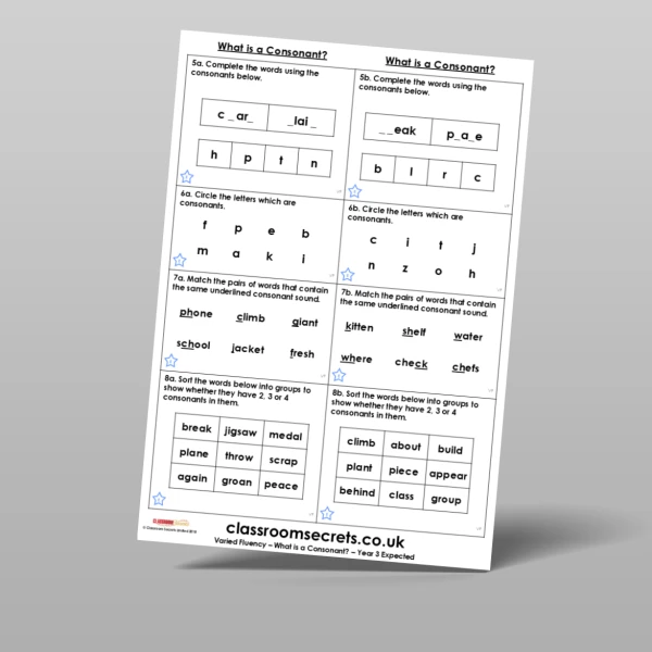 An image of the What is a Consonant? Varied Fluency Resource