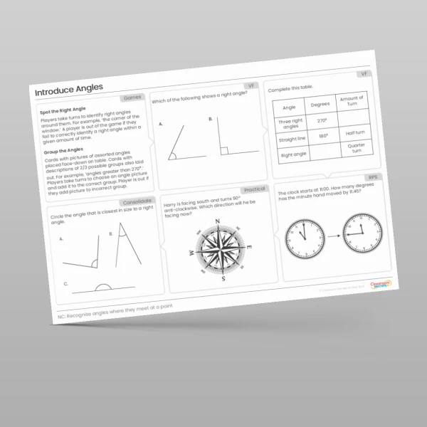 An image of the Introduce Angles Tutor Mat Resource