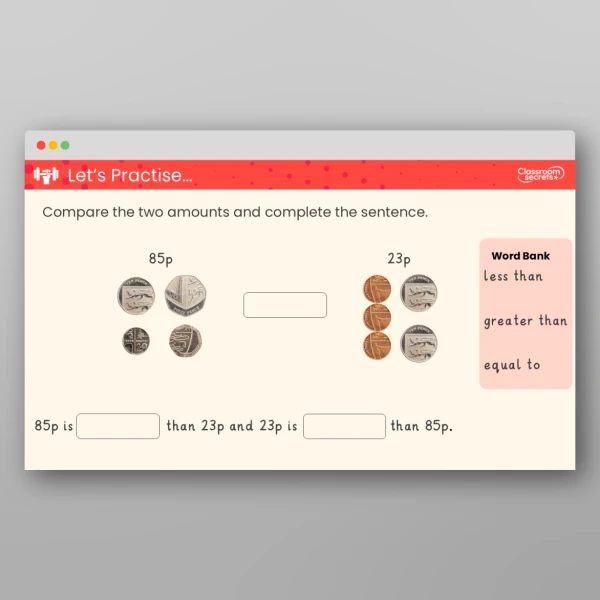 An image of the Compare Amounts of Money Teaching PPT Resource