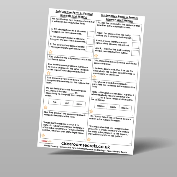 An image of the Subjunctive Form in Formal Speech and Writing Varied Fluency Resource