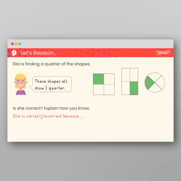 An image of the Find a Quarter of an Object or a Shape Teaching PPT Resource