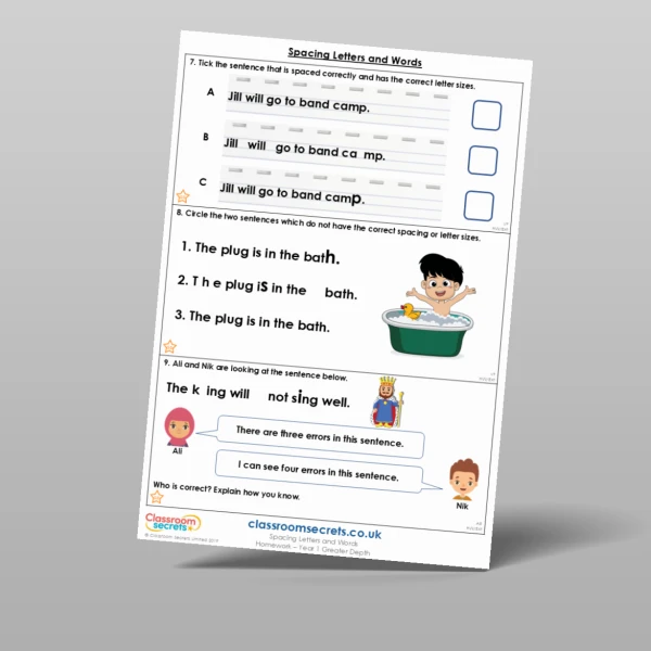An image of the Spacing Letters and Words Homework Resource