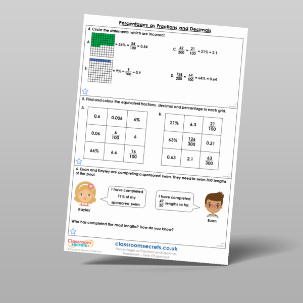 Year 5 Percentages And Decimals Homework Resource | Classroom Secrets
