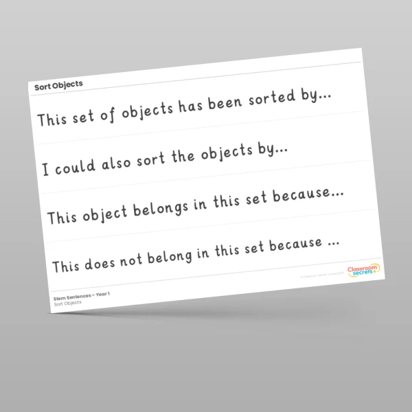 An image of the Sort Objects Stem Sentences Resource
