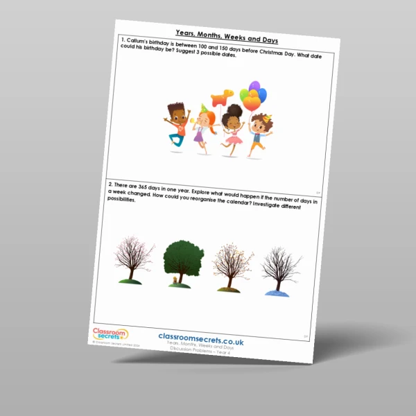 An image of the Years, Months, Weeks and Days Discussion Problem Resource