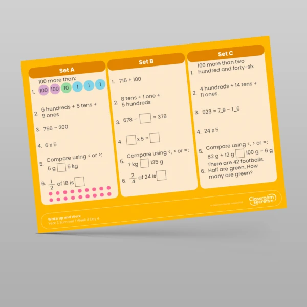 An image of the Summer 1 Week 3 Wake Up and Work Resource