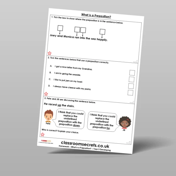 An image of the What is a Preposition? Homework Resource