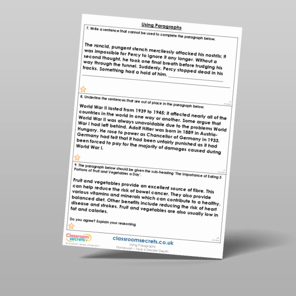 An image of the Using Paragraphs Homework Resource
