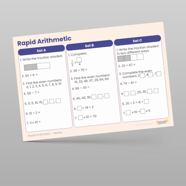 An image of the Autumn 1 Week 4 Rapid Arithmetic Resource