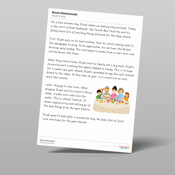 An image of the Rosh Hashanah Reading Activity Resource