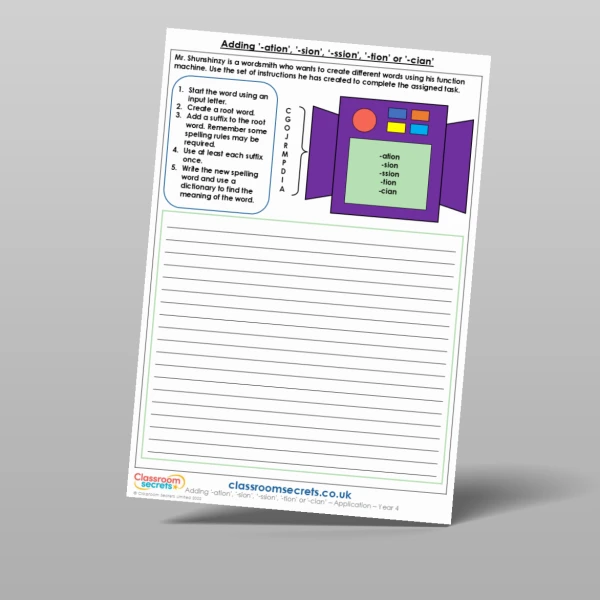 An image of the Adding '-ation', '-sion', '-ssion', '-tion' or '-cian' Application Resource
