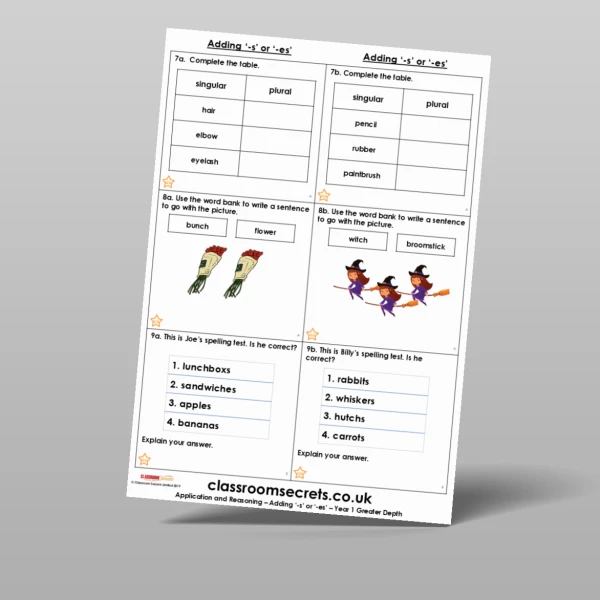 An image of the Adding ‘-s’ or ‘-es’ Application and Reasoning Resource