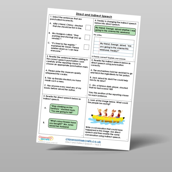 An image of the Direct and Indirect Speech Mixed Activity Resource